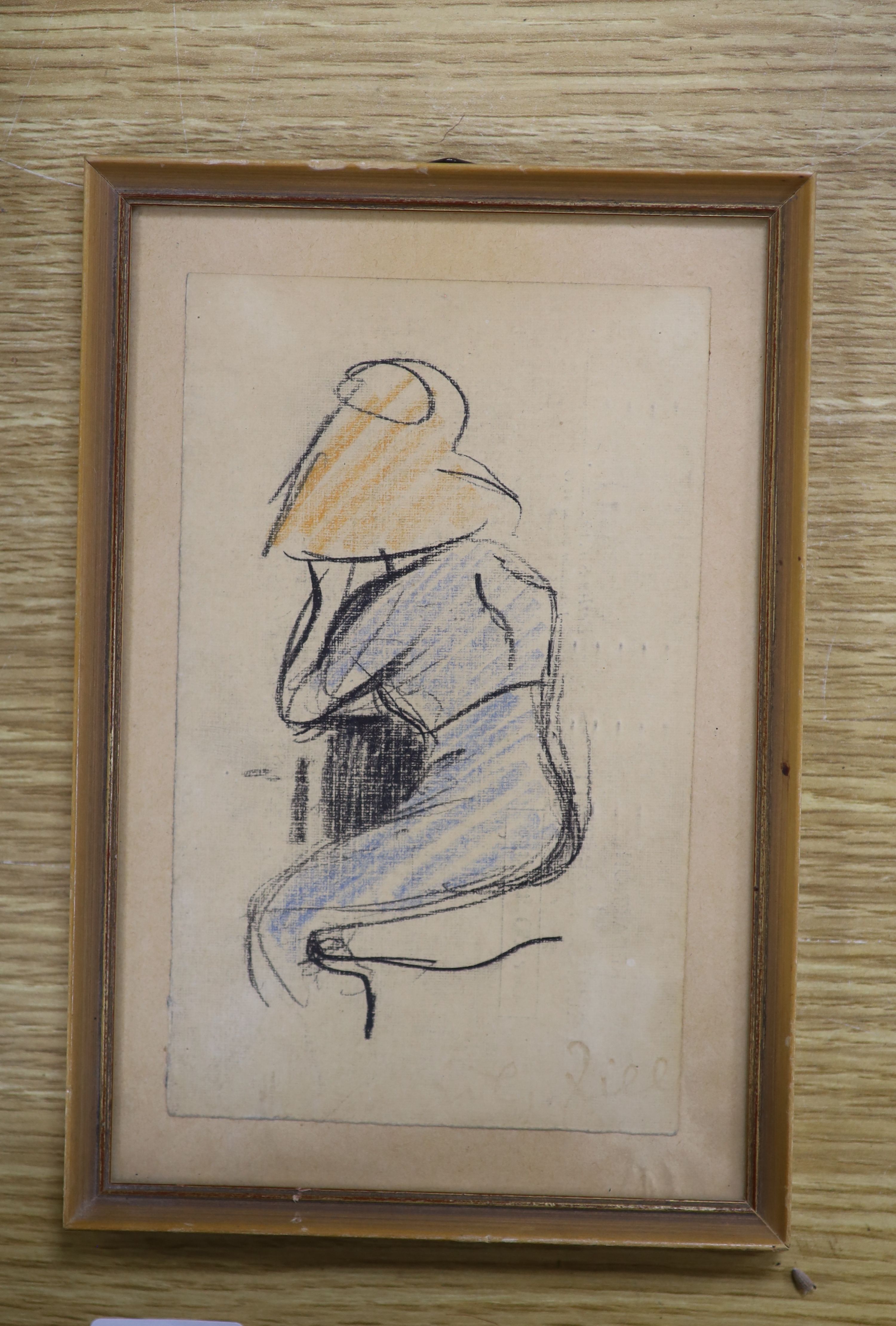 C. Gill?, coloured chalk on paper, Study of a woman wearing an orange hat, 16 x 10cm